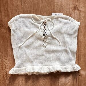Forever 21 Cream Lace-Up Crop Top